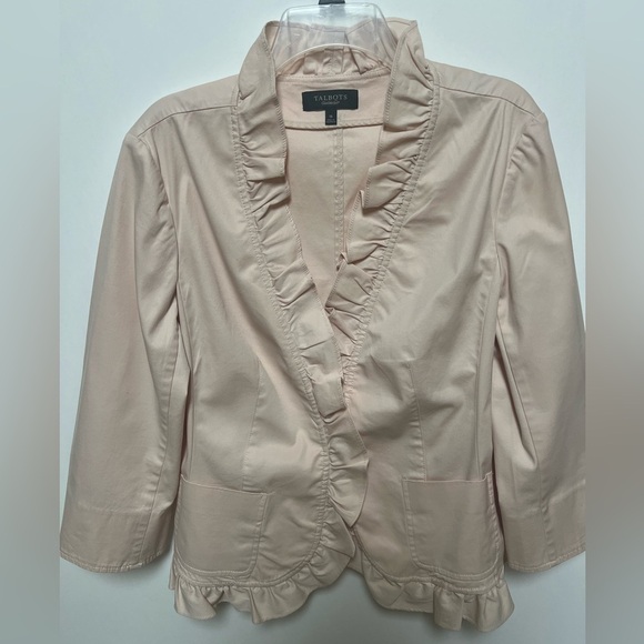 TALBOT’S SIZE 16 PALE PINK RUFFLED LIGHTWEIGHT JACKET. - Picture 7 of 8